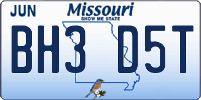 MO license plate BH3D5T