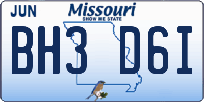 MO license plate BH3D6I