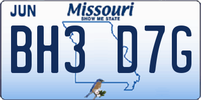 MO license plate BH3D7G
