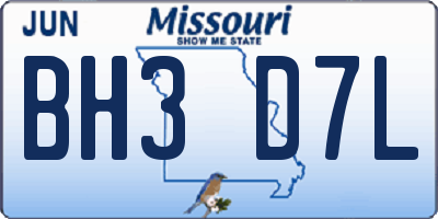MO license plate BH3D7L