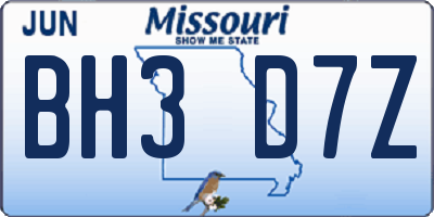 MO license plate BH3D7Z