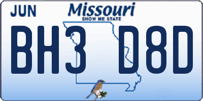 MO license plate BH3D8D