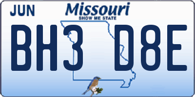 MO license plate BH3D8E