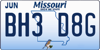 MO license plate BH3D8G