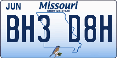 MO license plate BH3D8H