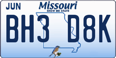 MO license plate BH3D8K