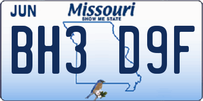 MO license plate BH3D9F