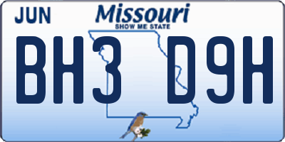 MO license plate BH3D9H