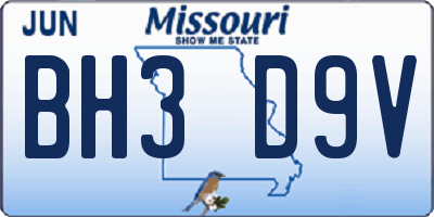 MO license plate BH3D9V