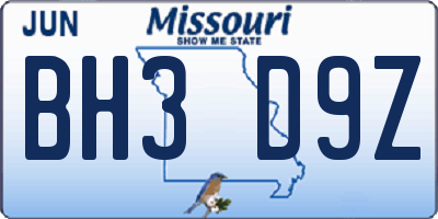 MO license plate BH3D9Z