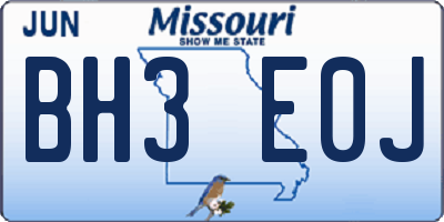 MO license plate BH3E0J