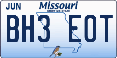 MO license plate BH3E0T