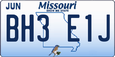 MO license plate BH3E1J