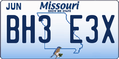 MO license plate BH3E3X