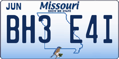 MO license plate BH3E4I