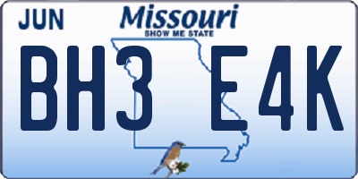 MO license plate BH3E4K