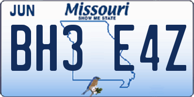 MO license plate BH3E4Z