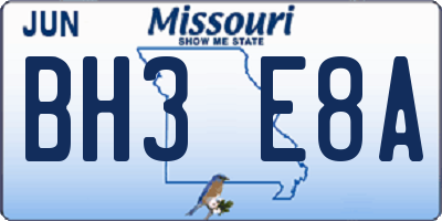MO license plate BH3E8A