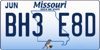 MO license plate BH3E8D