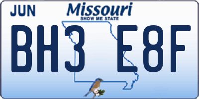 MO license plate BH3E8F
