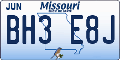 MO license plate BH3E8J