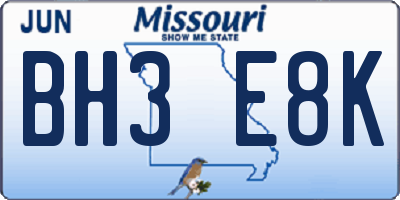 MO license plate BH3E8K