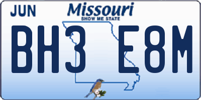 MO license plate BH3E8M