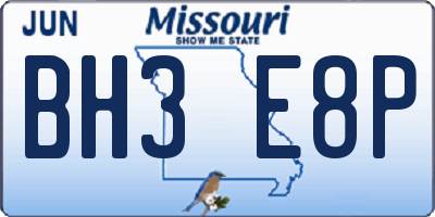 MO license plate BH3E8P