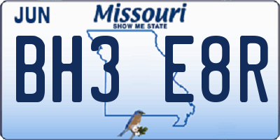 MO license plate BH3E8R