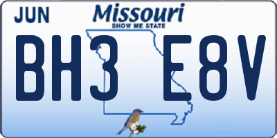 MO license plate BH3E8V