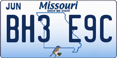 MO license plate BH3E9C