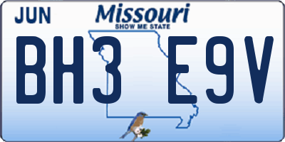 MO license plate BH3E9V