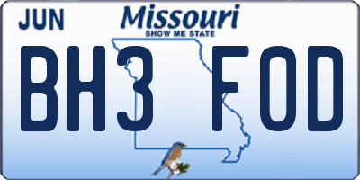 MO license plate BH3F0D