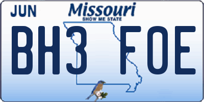 MO license plate BH3F0E