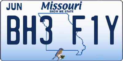 MO license plate BH3F1Y