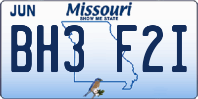 MO license plate BH3F2I