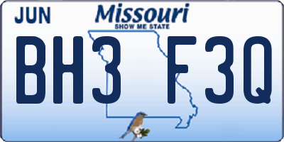 MO license plate BH3F3Q
