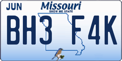 MO license plate BH3F4K