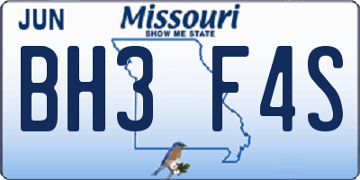 MO license plate BH3F4S