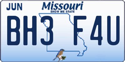 MO license plate BH3F4U