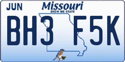 MO license plate BH3F5K