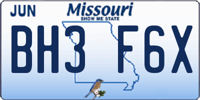 MO license plate BH3F6X