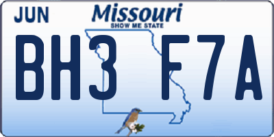 MO license plate BH3F7A