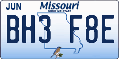 MO license plate BH3F8E