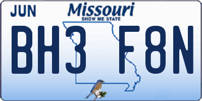 MO license plate BH3F8N