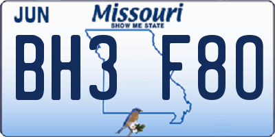 MO license plate BH3F8O
