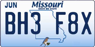 MO license plate BH3F8X