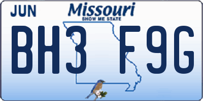 MO license plate BH3F9G
