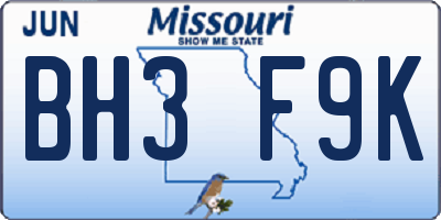 MO license plate BH3F9K