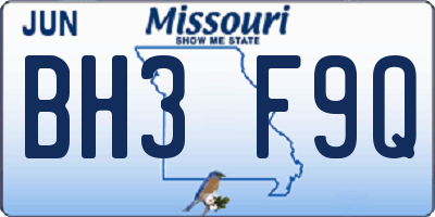 MO license plate BH3F9Q